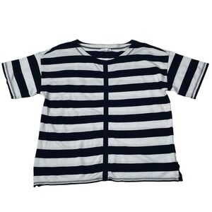 T by Talbots Womens XL Navy White Striped Top 100% Cotton Short Sleeve Shirt